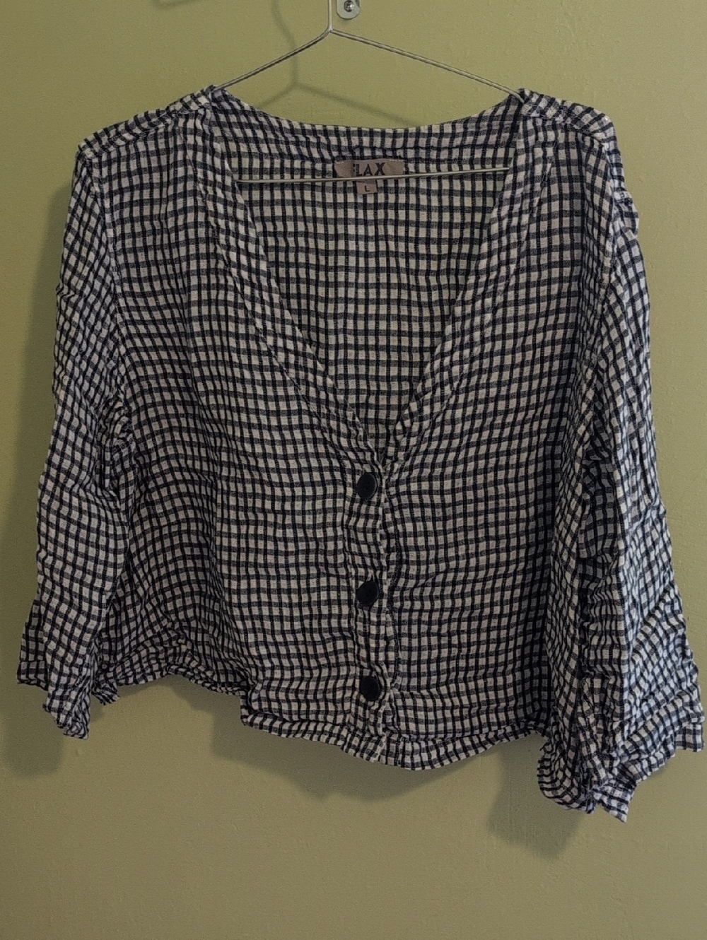 Flax Navy and White Gingham Button-Front Top